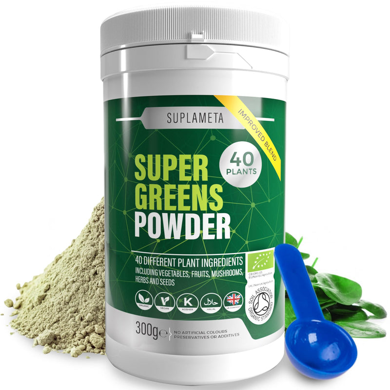 Organic Super Greens Powder | 40 Plant Ingredients for Gut Health | Vegan & Gluten-Free Greens Supplement | 30 Day Supply of Gut Health Powder - Vegetable with Extra Mushrooms 300 g (Pack of 1)