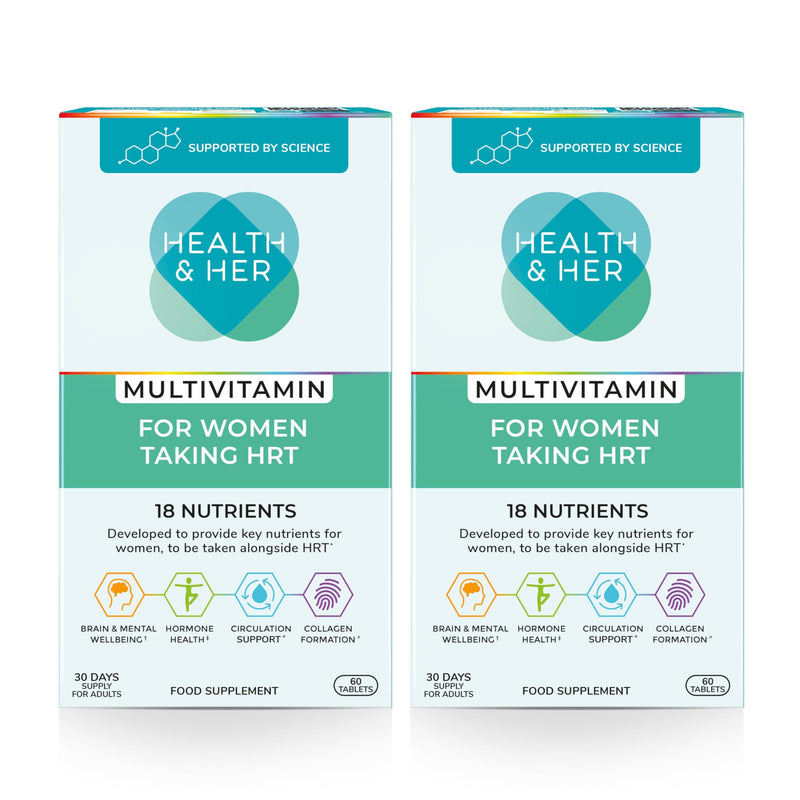 Health & Her Multivitamin Tablets for Women Taking HRT, Supplement with 18 Key Nutrients, Vegan & Gluten Free, 60-Day Supply, 120 Tablets 60 count (Pack of 2)