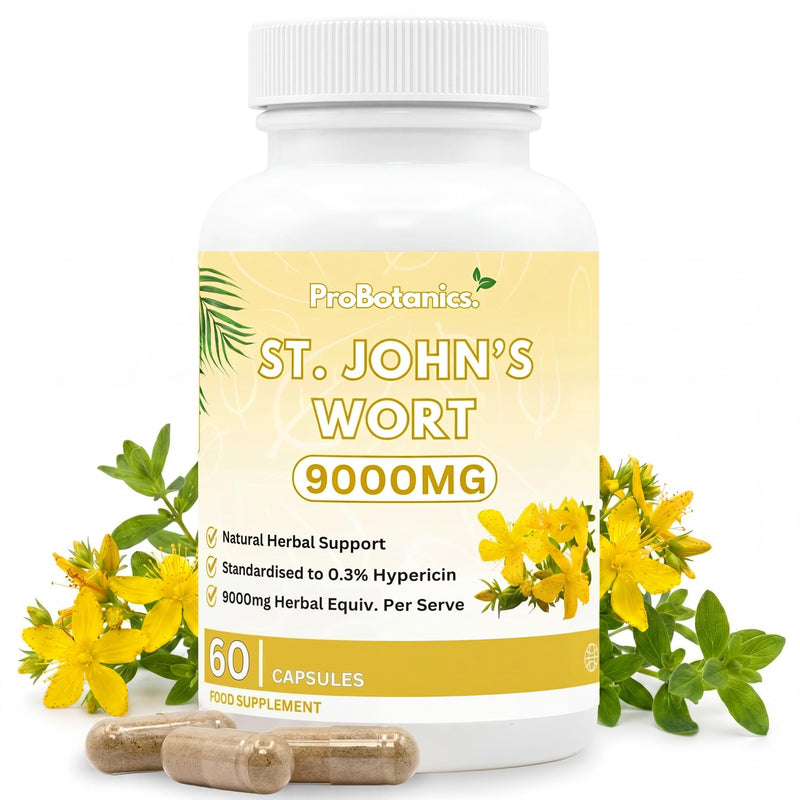 St John's Wort 900mg Maximum Strength | Standardised 0.3% Hypericin Extract | High-Strength Herbal Supplement for Emotional Wellbeing | 60 Vegan Capsules