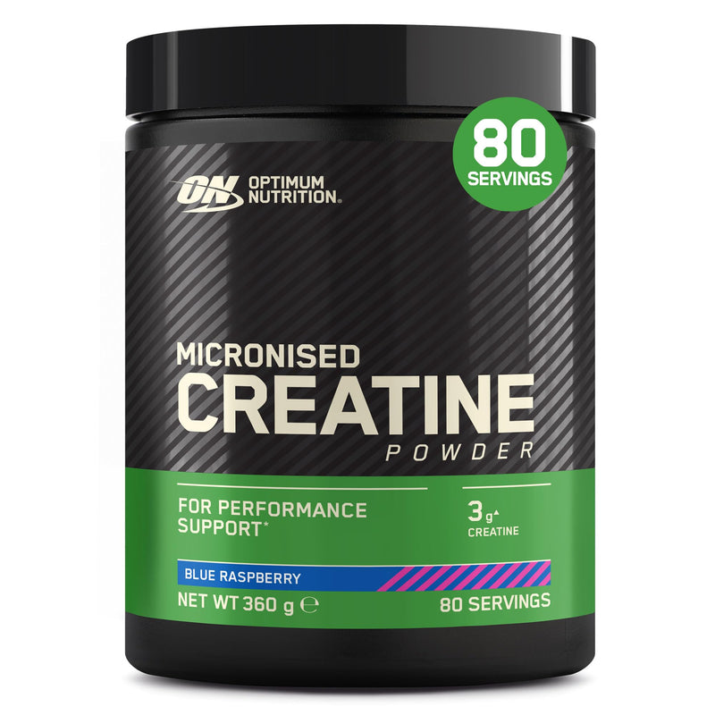 Optimum Nutrition Micronised Creatine Powder Flavoured, Blue Raspberry – 3 g creatine monohydrate per Serving, Muscle Fuel for high Intensity Training, 360 g, 80 Servings – Performance Support 360g