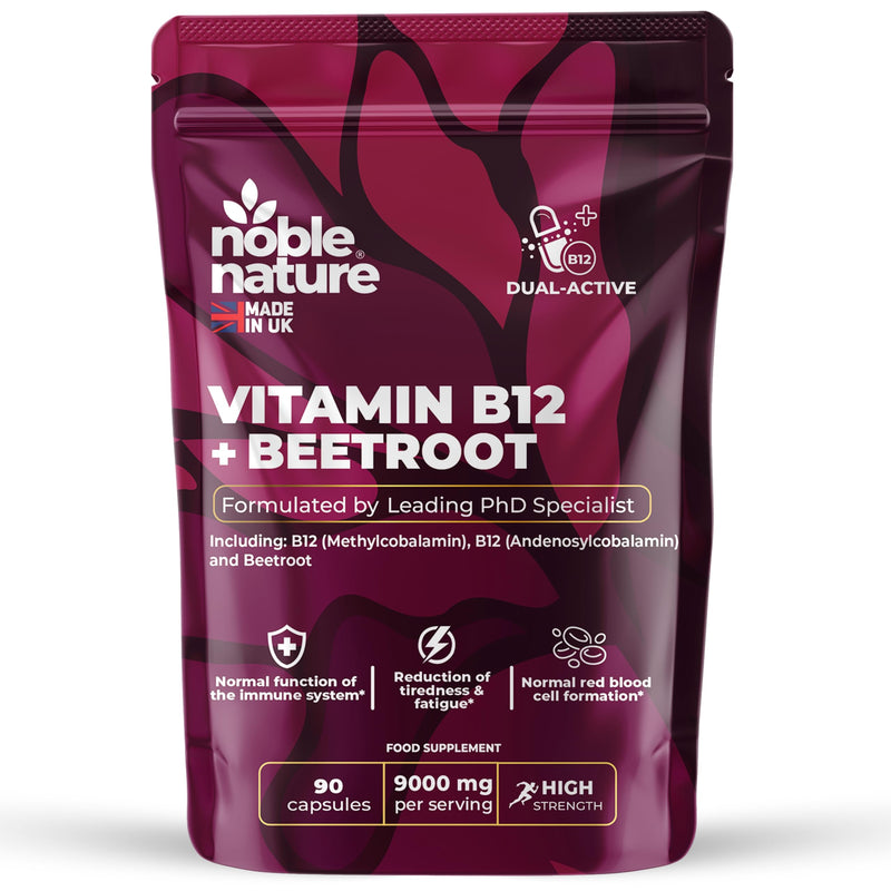 Beetroot & Vitamin B12 Complex – 9000mg Beetroot + 1000mcg Dual B12 (Methylcobalamin & Adenosylcobalamin) – Energy & Immune Support – 90 Capsules – UK Made (90) 1