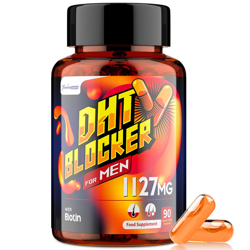 DHT Blocker for Men 1127mg, Advanced Hair Growth Supplement in Liquid-Filled Capsules, with Biotin, Vitamins & Herbal Complexes, High Absorption 90 count (Pack of 1)