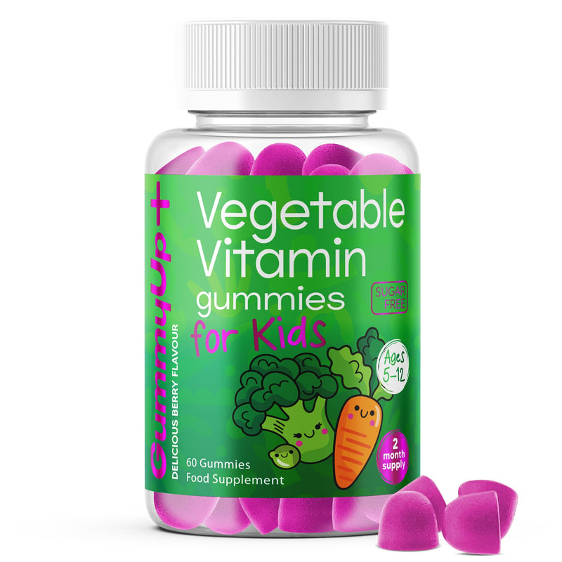 Kids 11-in-1 Vegetable Gummies | Daily Veg + Fibre | 2-Month Supply | Ages 5–12 | Sugar-Free Vegan | with Vitamins & Minerals | GummyUp+