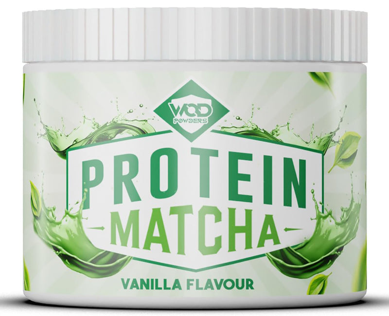 Protein Matcha Powder Vanilla | Ceremonial Grade Organic Japanese Matcha with Grass-fed Bovine Collagen & Functional Mushroom Extracts | 240g Tub with Scoop | High Protein - Made by WOD Powders