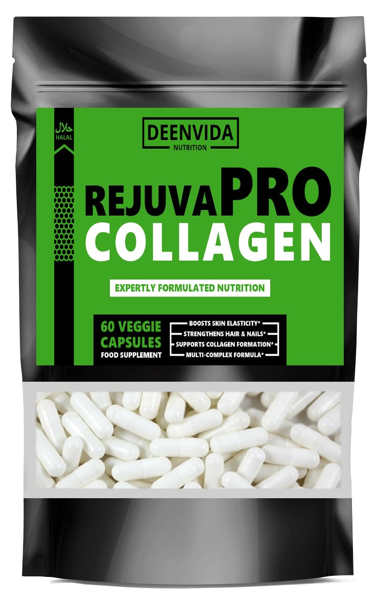 RejuvaPro Collagen Booster Supplement, Multi-Nutrient Vegan Collagen for Women & Men, for Skin, Hair & Nails, Halal & Suitable for Vegetarians, 1 Month Supply, 60 Capsules, DeenVida Nutrition