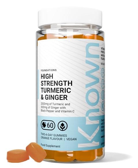 Known High Strength 2000mg Turmeric & Ginger Gummies – Orange Flavour – with Vitamin C & Black Pepper – Vegan Gummy Supplement – Joint, Muscle & Immune Support – 1 Month Supply – for Men & Women