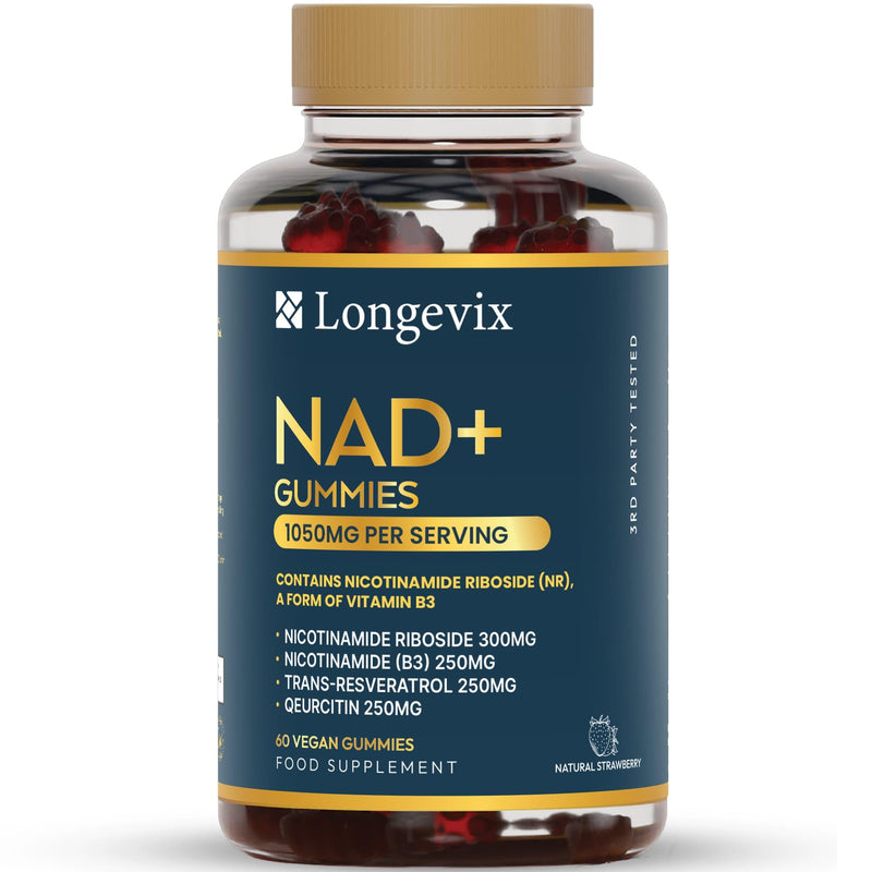 NAD+ Gummies 1050mg – 4-in-1 Booster with NR 300mg + Trans-Resveratrol 250mg + Pure Nicotinamide 250mg + Quercetin-250mg Per Serving – Vegan Sugar-Free – 60 Count (30-Day Supply)