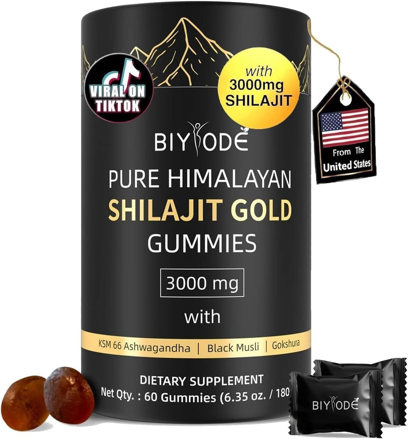 Shilajit Gummies - Pure Himalayan Shilajit Gummies Gold, Fulvic Acid & 85+ Trace Minerals I - Vegan, Non-GMO,Individually Wrapped for Travel - 60 Gummies