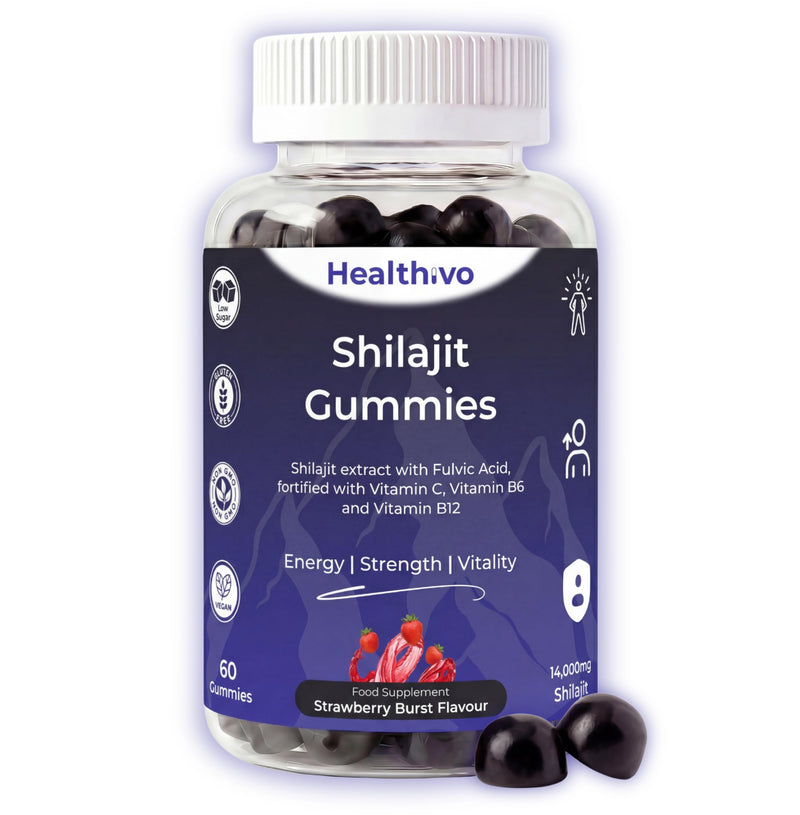 Shilajit Gummies High Strength 14,000mg, 60 Gummies, Vegan | Shilajit Gummies for Women and Men, 20% Fulvic Acid, Strawberry Burst Flavour, Energy and Vitality, Gluten Free