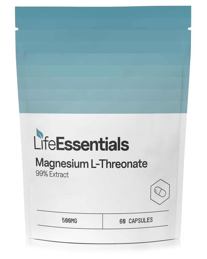 Life Essentials Magnesium L-Threonate 500mg Capsules - Brain Support Supplement for Memory & Cognitive Function - Superior Absorption - 60 Vegetarian Capsules
