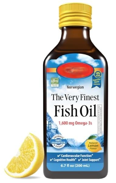 Fish Oil Liquid, Natural Lemon, The Very Finest1600mg, Nowregian Fish Oil, 200ml
