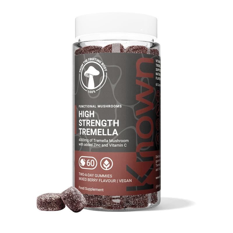 Known High-Strength Tremella Gummies - 4000mg Tremella Mushroom, Vitamin C & Zinc - Skin & Immune Support - Natural Mixed Berry Flavour - 60 Gummies 1 Month Supply Bottle