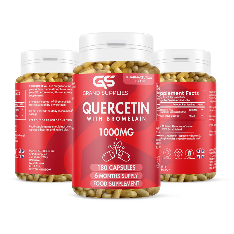 Pure Quercetin Supplement 1000mg- Organic Quercetin Bromelain Capsules for Immune Health, Respiratory Support, & Overall Wellness- Non GMO Antioxidant Supplement- 6 Month Supply