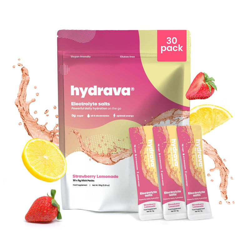 Electrolyte Sachets | 30 Pack | Sugar Free Electrolytes with Sodium, Magnesium, Vitamin C & More | Rehydration Powder with All Natural Flavours and Zero Sugar | Strawberry Lemonade