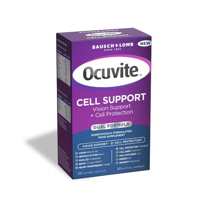 Ocuvite Cell Support Eye Supplement - Supports the Visual System & Cell Protection by Bausch + Lomb – Lutein and Zeaxanthin Supplement with Omega 3 DHA, Vitamin E and Zinc, 2 Capsules Per Day