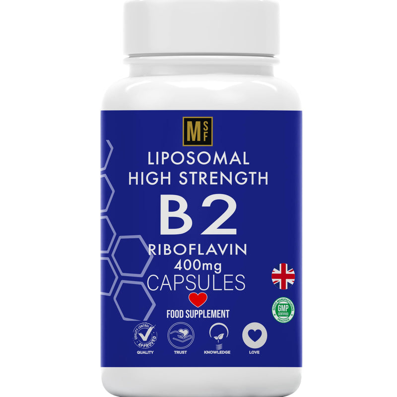 Vitamin B2 Riboflavin | 400mg Migraine Support 180 Capsules | 6 Months Supply | Vegan, High Strength Riboflavin Supplement | Liposomal Delivery for Maximum Absorption | Non-GMO | UK Company