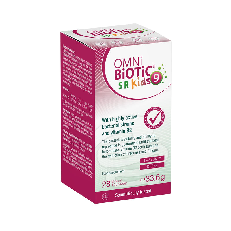OMNi BiOTiC SR-9 Kids | Kids Probiotic with Peach Flavour | Fast Dissolve - Melts on The Tongue | 28 Sticks | Powder | Vegan & Gluten-Free | Halal | for Daily use