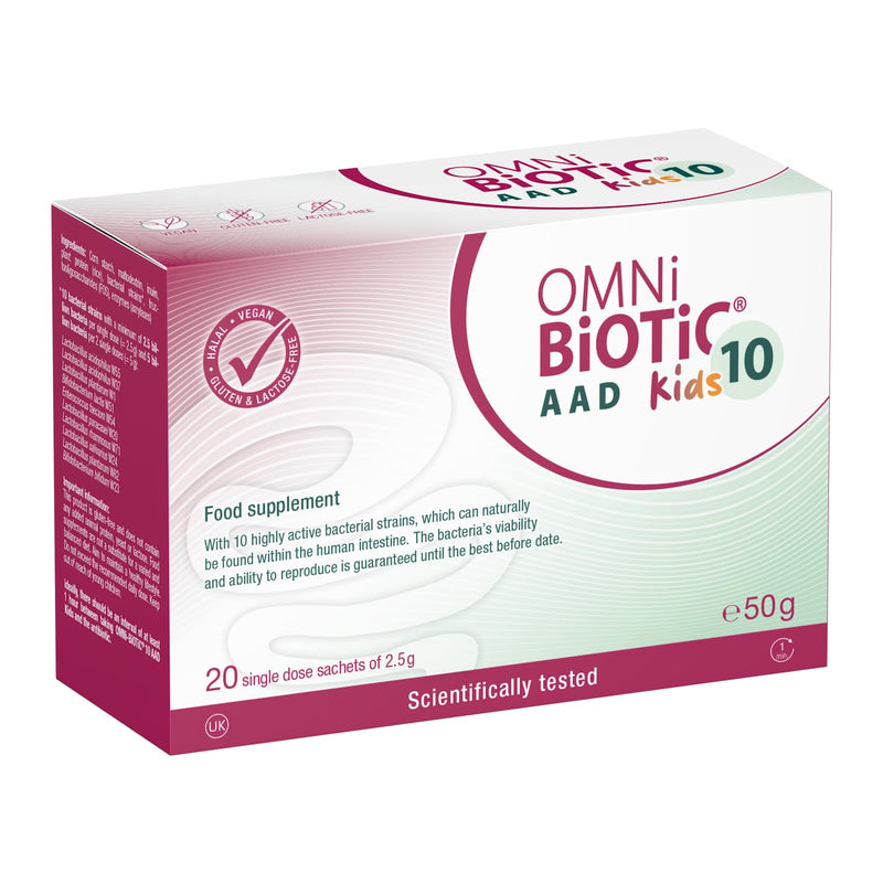 OMNi BiOTiC 10 AAD Kids | Probiotic for Kids | Easy to take | Child-Specific Formulation with Neutral Flavour | 20 Sachets | Powder | Vegan | Gluten-Free | Halal | for Daily use