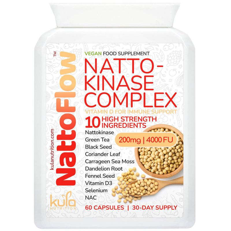 NattoFlow - 200mg 4000 FUs - High Strength Nattokinase Supplement for Heart Health - Plus Black Seed, Sea Moss, Green Tea, Dandelion, NAC, Coriander, Fennel, Selenium, Vitamin D3-60 Vegan Capsules