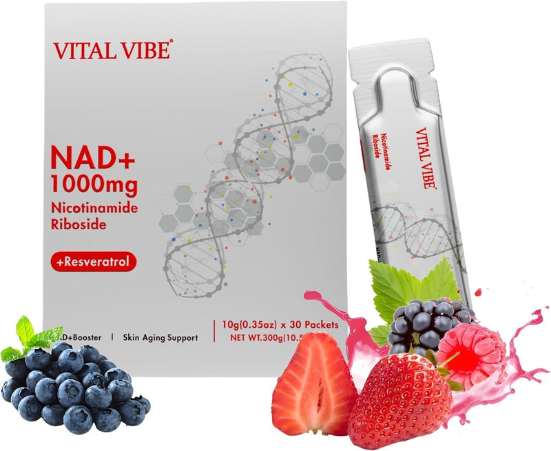 NAD+ Supplement, High Purity 1000mg NAD+ & Trans Resveratrol, Nicotinamide Riboside for Energy & Anti Aging, Metabolism & Brain Boost for Men & Women, Promote Longevity & Vitality, 30 Packs