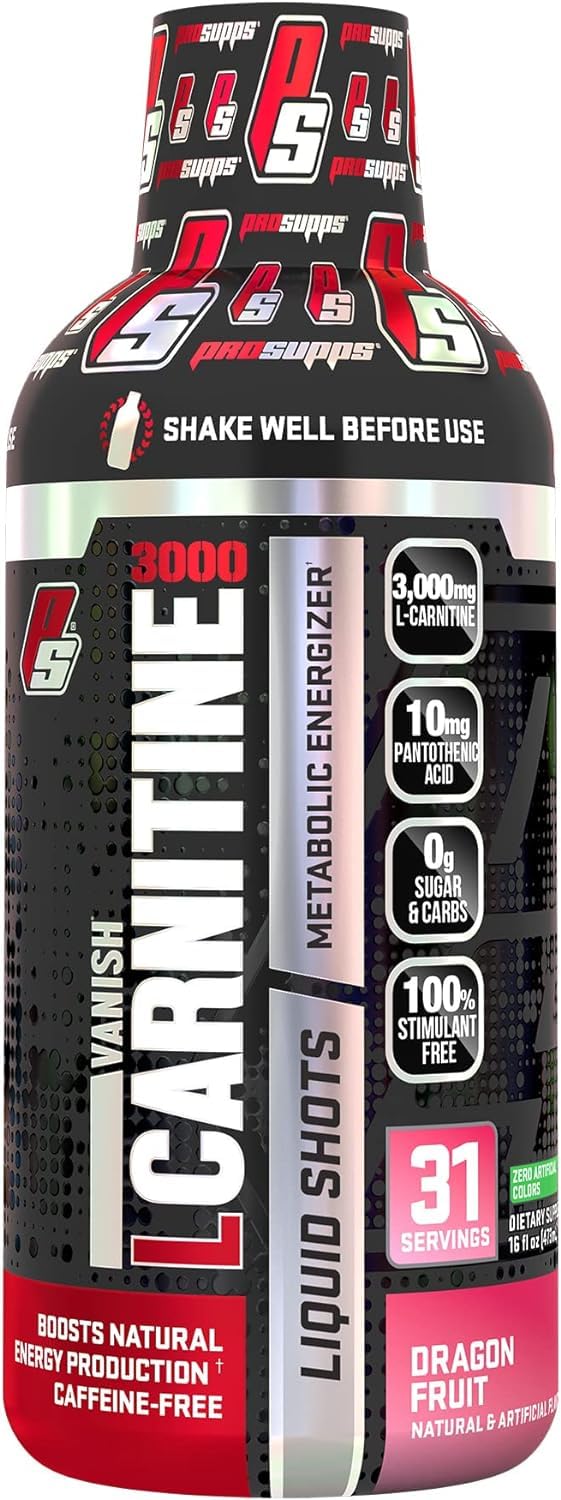 Pro Sup L-Carnitine 3000 Stimulant Free Liquid Shots for Men and Women - Workout Drink for Performance and Muscle Recovery, 31 Servings (473 ml, Dragon Fruit) 473 ml (Pack of 1)