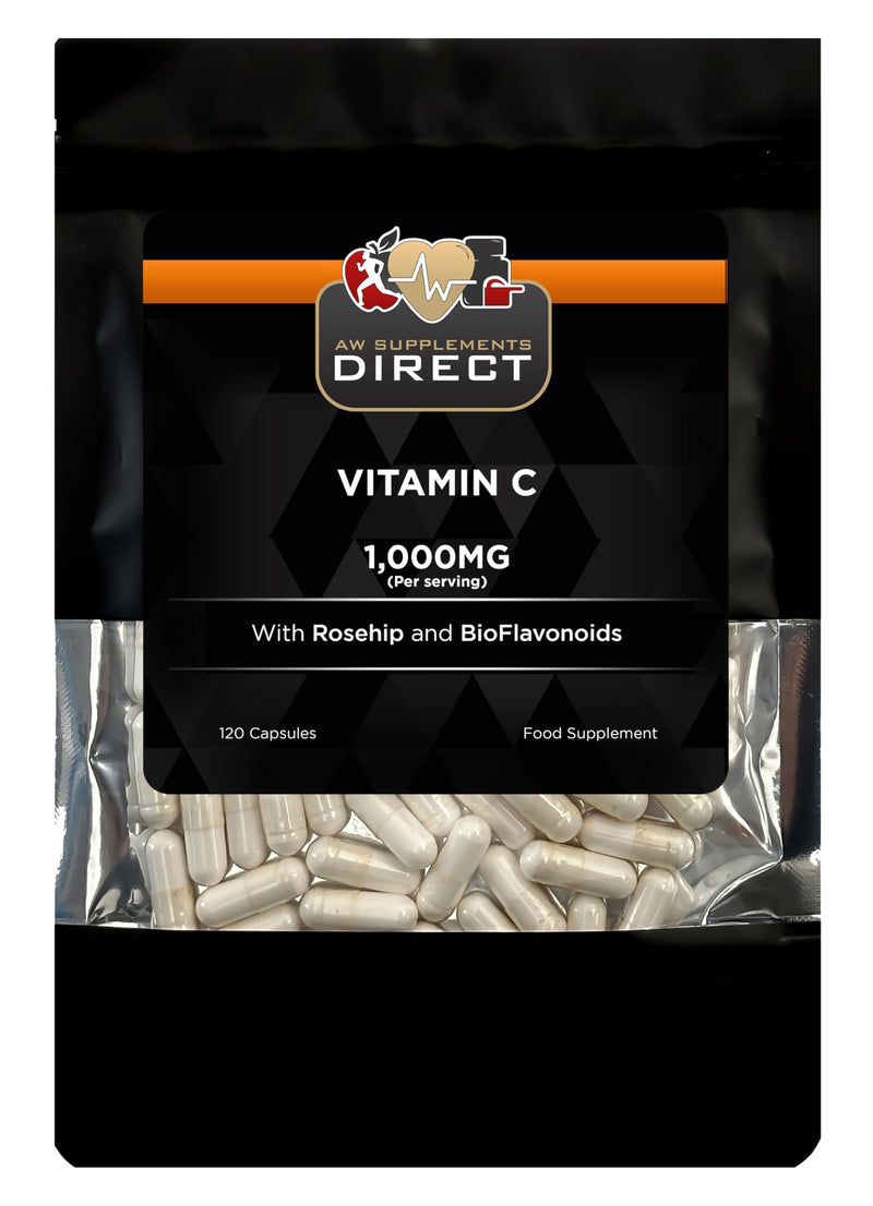AW Vitamin C | 120 High Strength Vitamin C 1000mg Capsules with Rosehip 20mg & BioFlavinoids 7mg per Serving | VIT C Supplement | Non-GMO & Allergen Free | Manufactured in the UK