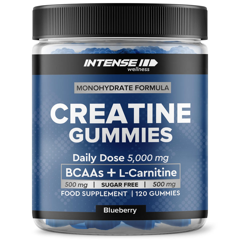 Creatine Monohydrate Gummies 5000mg - Sugar Free Vegan Pre Workout Chews - BCAAs 500mg, L-Carnitine 500mg - Gym Supplement for Men and Women, Blueberry, 120 Count 120 count (Pack of 1)
