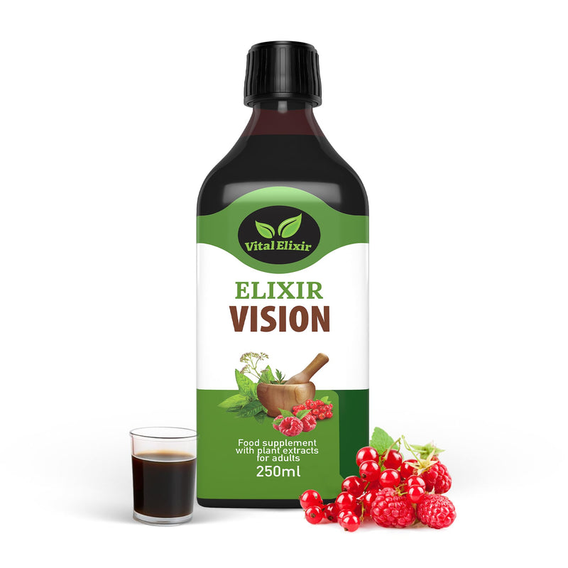 Elixir Vision, Nutritional Food Supplement with Plant Extracts for Adults – Herbal Liquid Formula with Eyebright & Marigold – 250ml – Vegan & Gluten-Free