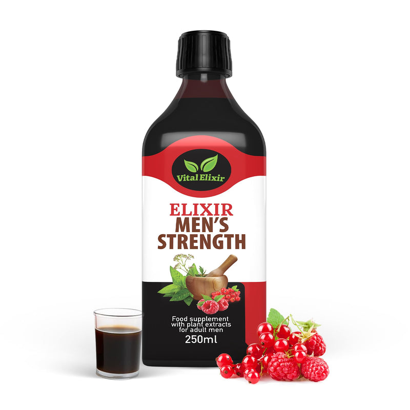 Elixir Men’s Strength Herbal Supplement with Tribulus Terrestris, Maca Root, Zinc & Vitamin C for Energy & Vitality, Mens Health Supplements with Guarana, Vegan, Gluten-Free - 250ml