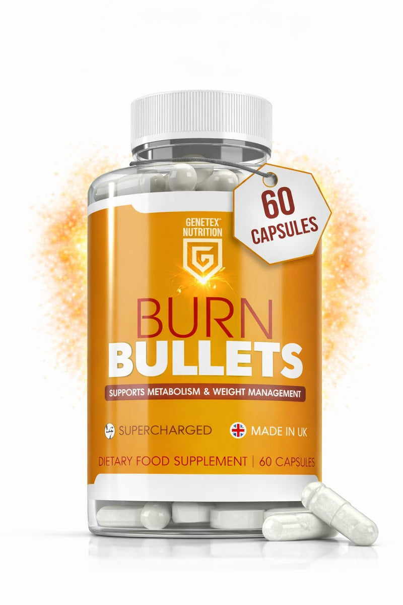 Burn Bullets Capsules for Metabolism & Weight Management Support | 60 Vegan Capsules | Supercharged Energy Boost, Natural Extreme Fat Burner, Caffeine Powered | UK Made | Plant-Based Supplement