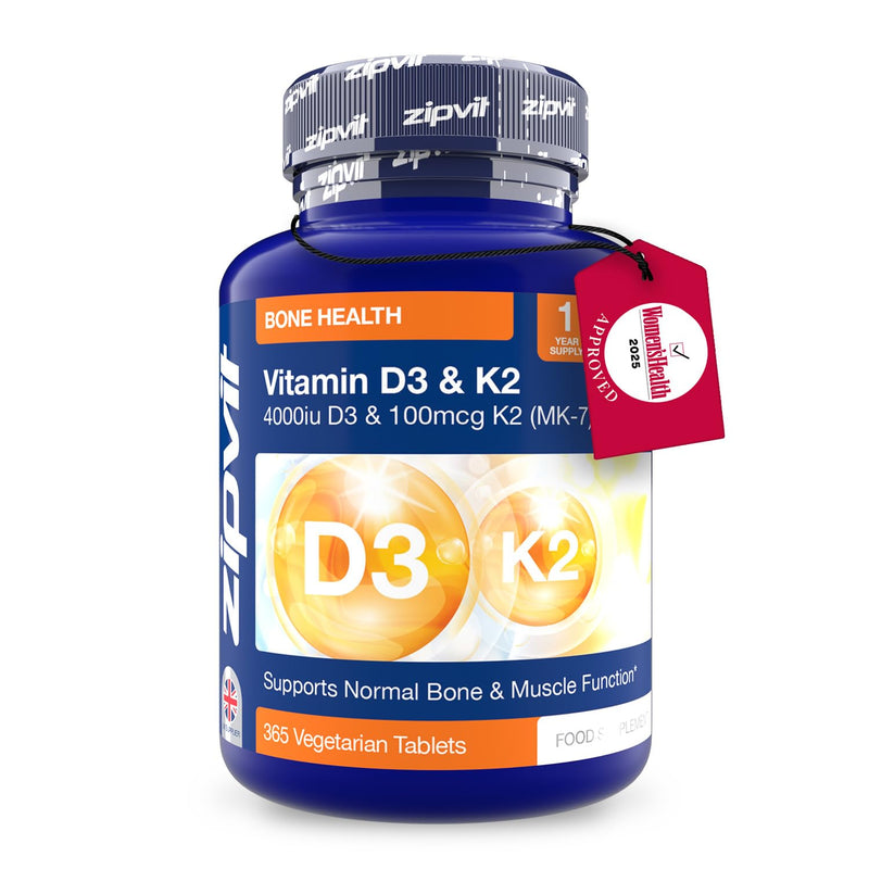 Zipvit Vitamin D3 4000 iu & Vitamin K2 MK7 100μg, 1 Year Supply, 365 Vegetarian Vitamin D3 K2 Tablets, High Strength Vitamin D Supplement, Supports Immune, Bone & Muscle Health D3 & K2