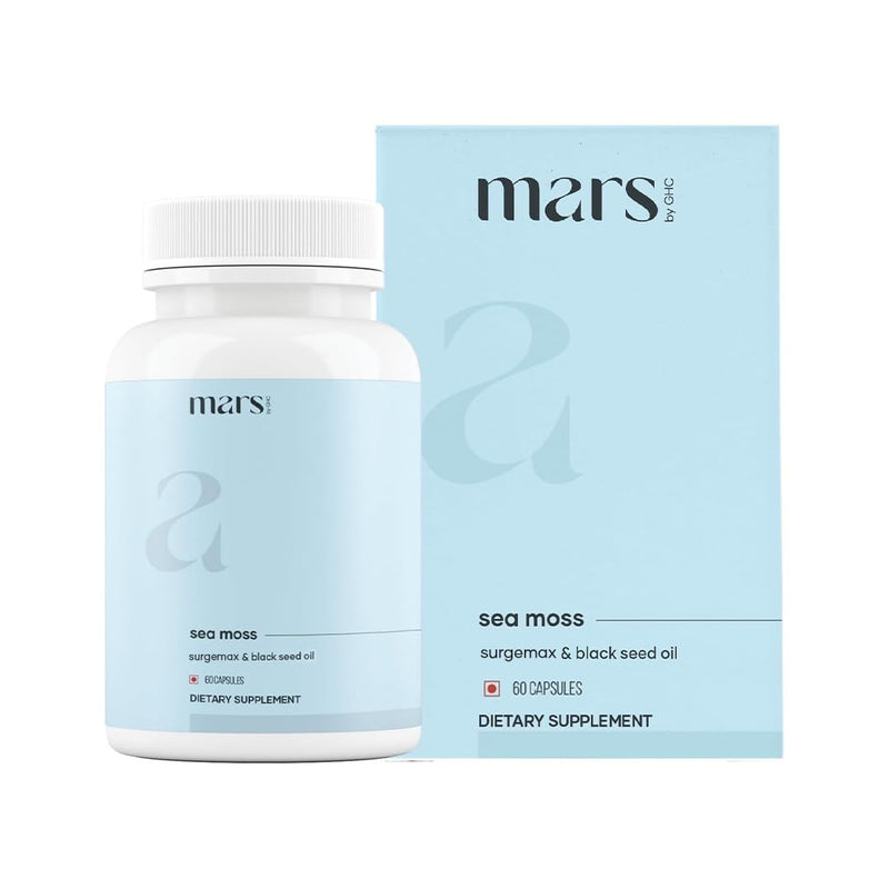 Mars by GHC Sea Moss Caps Surge Natural (60N) | Packed with 84 Essential Minerals | Powered with Black Seed Oil, Ashwagandha & Vitamin D3 | Overall Well-Being (Pack of 1) 60 count (Pack of 2)