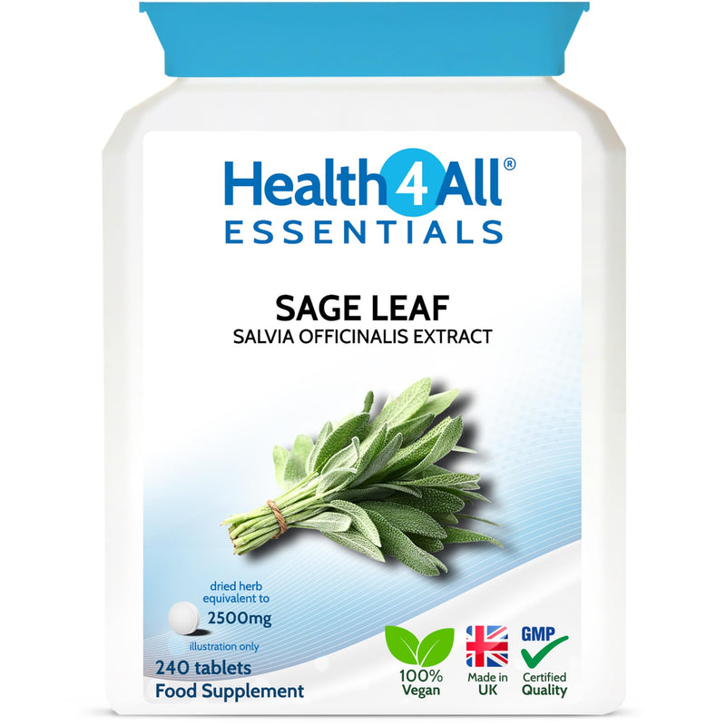 Health4All Sage Leaf 2500mg 240 Tablets 8 Months Supply, Essential Salvia Officinalis Water Extract for Menopause Support, High Strength Menopause Supplement One-a-Day Tablets | Made in UK
