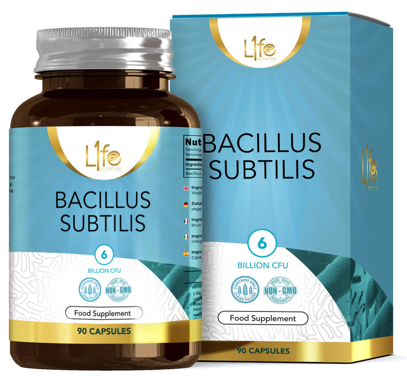 LN Bacillus Subtilis | 90 High Strength Probiotic Supplements - 6 Billion CFU Bacillus Subtilis Probiotic per Capsule | Non-GMO, Gluten & Allergen Free | Manufactured in the UK