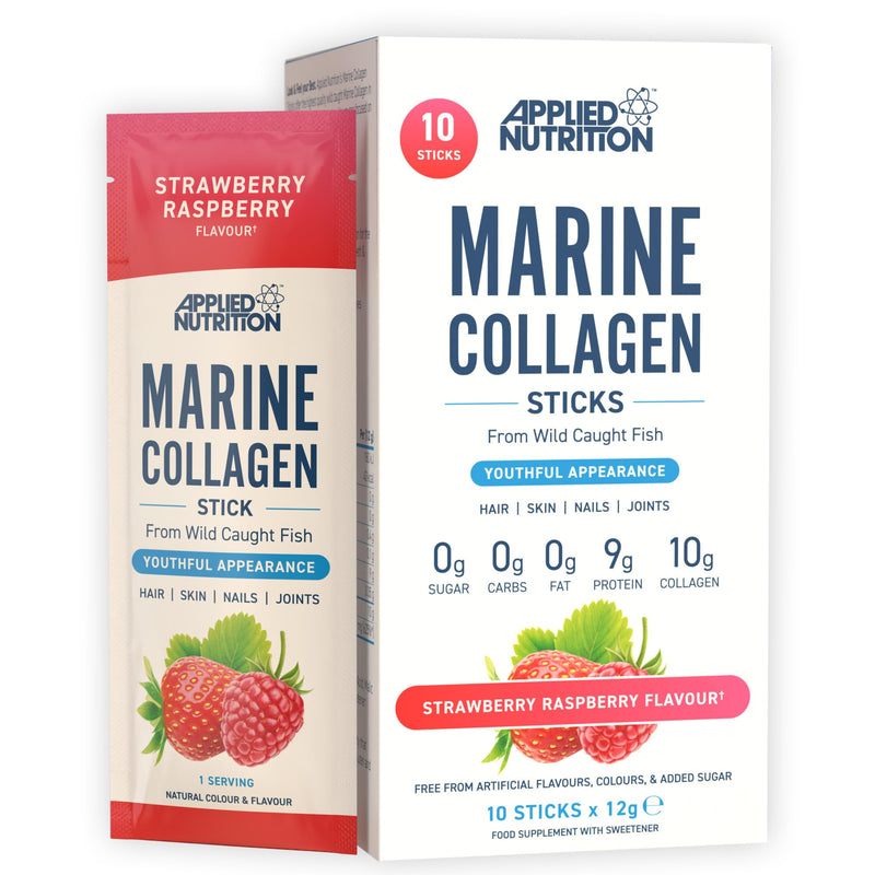 Applied Nutrition – Marine Collagen Stick | Vitamin C + Best Collagen Supplement | Best Beauty Support | Skin, Hair & Joint Health | Strawberry Raspberry | 10 x 12g Sticks 10 Count (Pack of 1)