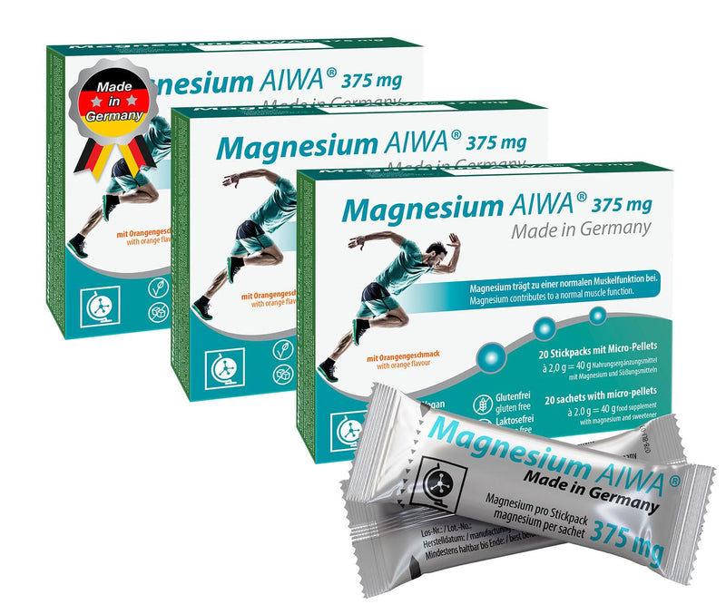 T&D Magnesium Stick Pack 375 mg, No Water, 60 Servings, Easy to Use Powder Sachets, Orange Flavour with Direct Micro-Pellets, Supports Muscle Function and Energy 2 g (Pack of 60)