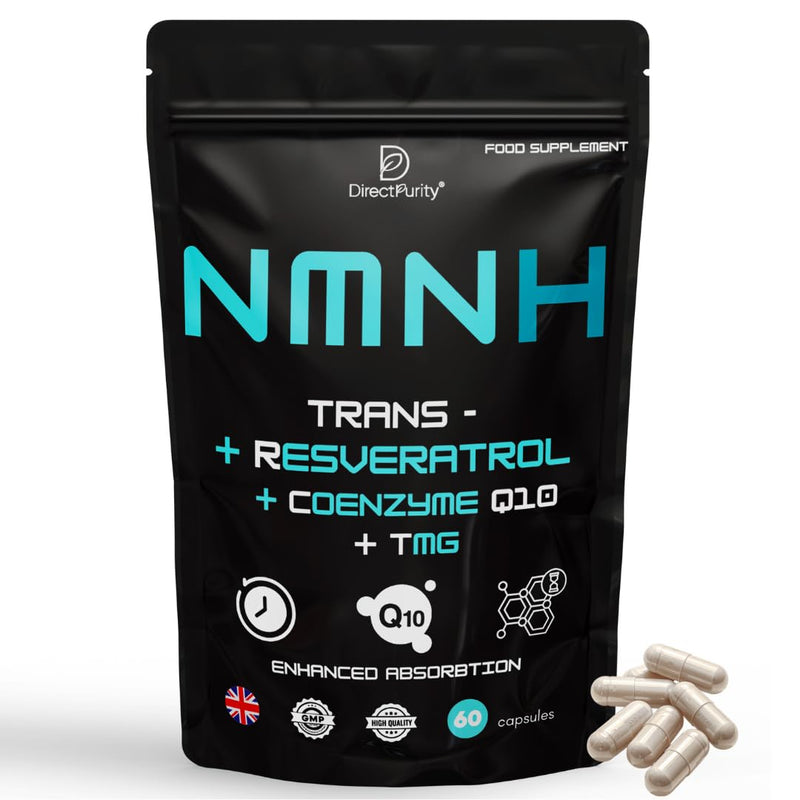 NMNH Supplement 600 mg, with Trans Resveratrol, CoQ10 and TMG, NMNH and resveratrol Supplements Support Cellular Health and Healthy Aging. Boost Vitality and Combat Aging. 1