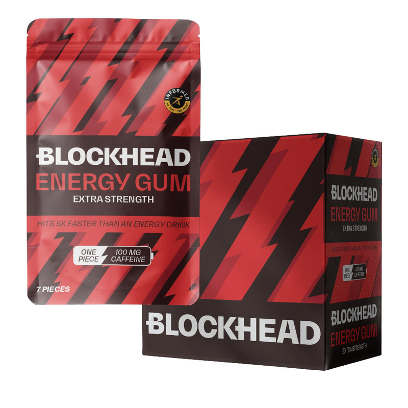 BLOCKHEAD Energy Gum Extra Strength – Mint (84 Pieces) | 100mg Fast-Release Caffeine + Niacin, B5, B6, B12 | Sugar & Calorie Free | Pre-Workout & Endurance | Vegan | Informed-Sport Certified