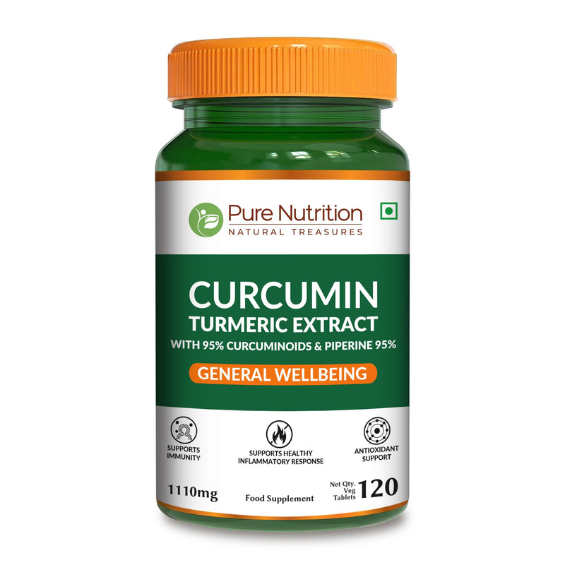 Pure Nutrition Curcumin Turmeric with 95% Curcuminoids | 120 Veg Tabs | Curcumin Supplement with Piperine.