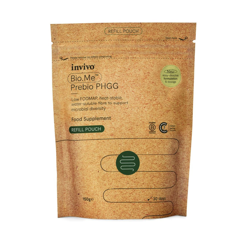 Bio.Me Prebio PHGG Refill Pouch (30 Day Supply) - Prebiotic Fibre Powder Supplement - Water Soluble Fibre to Support Microbial Bacteria Diversity in The Gut - Vegan Friendly & Gluten Free - by Invivo 150g (Pouch)
