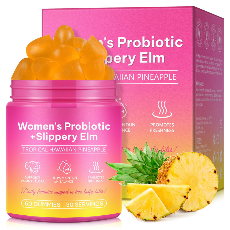 Women's Probiotics Gummies, Feminine Vaginal Balance & pH Support, 60 Count | Supports vaginal pH, odor, yeast balance, flora, gut health & immune system with Slippery Elm, Prebiotics & Lacto