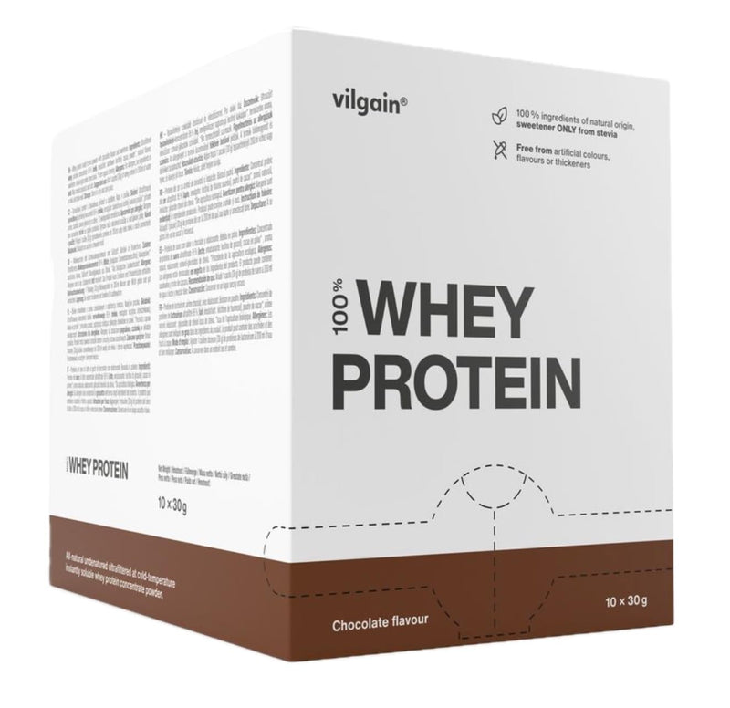 Vilgain Whey Protein Chocolate 10x30g | 23g Protein per Serving | Ultrafiltered CFM Whey Concentrate | High BCAA & Protein Content | Sweetened with Stevia