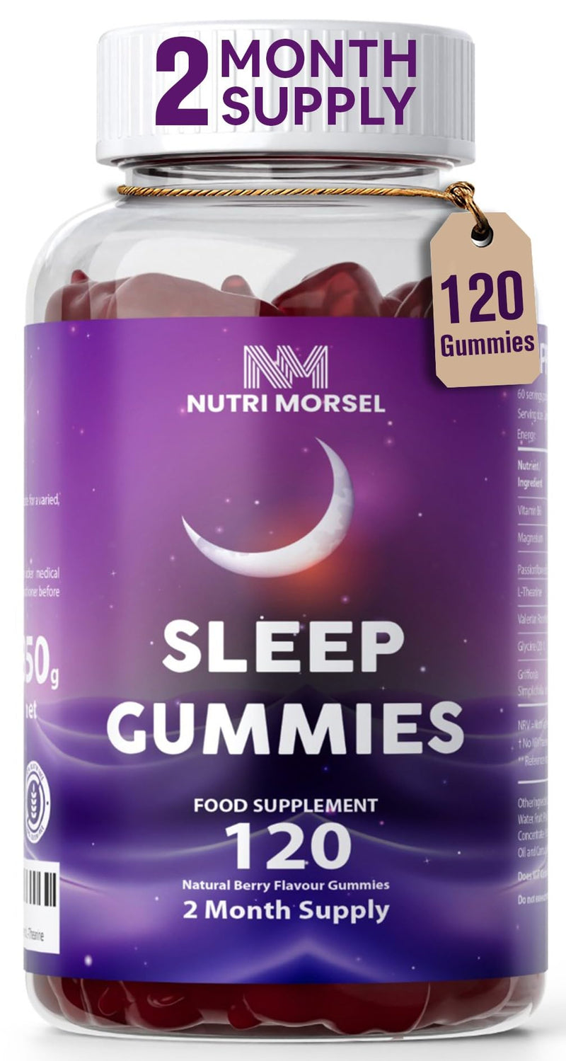 Bonus Size 120 Sleep Gummies for Adults, Sugar Free Magnesium Sleep Gummies Chewable Raspberry Flavored Natural Non-GMO Vegan Valerian Root Passion Flower and L-Theanine