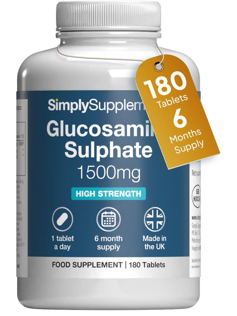 Glucosamine Sulphate 2KCL 1500mg | Supports Active Lifestyles | Marine Sourced | 180 Tablets = 6 Months' Supply | Manufactured in The UK in Accordance with GMP Standards Unflavoured 180 count (Pack of 1)