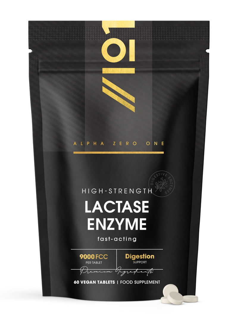 Lactase Tablets 9000 FCC (per Tablet) – 60 Count - Digestive Enzyme Helps Digest Lactose in Milk & Dairy – Support for Lactose Intolerance – by Alpha01