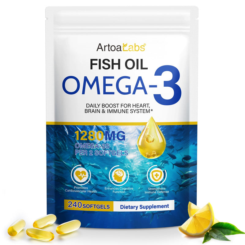 Fish Oil Omega 3 Supplements-1280 Mg Omega-3 Fatty Acid Supplements-650mg Epa + 450mg Dha Promotes Brain & Heart Health Essential Fatty Acids 240ct