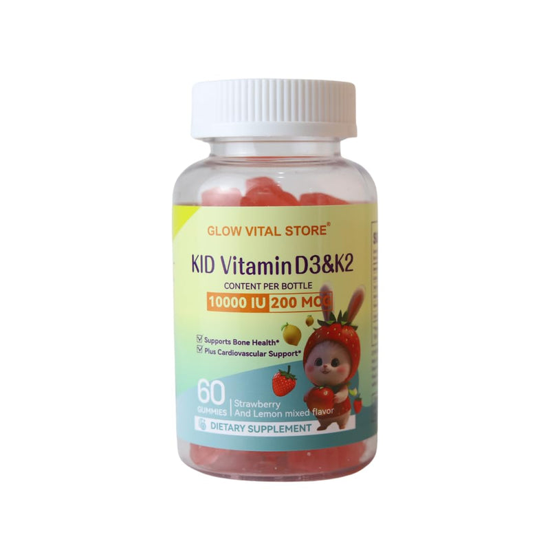 Kids Vitamin D3 + K2 Gummies – 10000 IU D3 & 200 mcg K2 – Bone, Teeth & Heart Support – Strawberry & Lemon – Vegan, Non-GMO, Allergen-Free – 60 Chewables by Glow Vital Store (1) 1