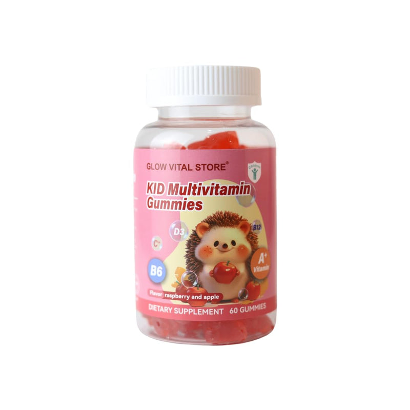 Kids Multivitamin Gummies – Vitamins A, C, D3, B6, B12 for Immune & Brain Support – Raspberry & Apple Flavor – Vegan, Non-GMO, Gluten-Free – 60 Gummies – Glow Vital Store (1) 1
