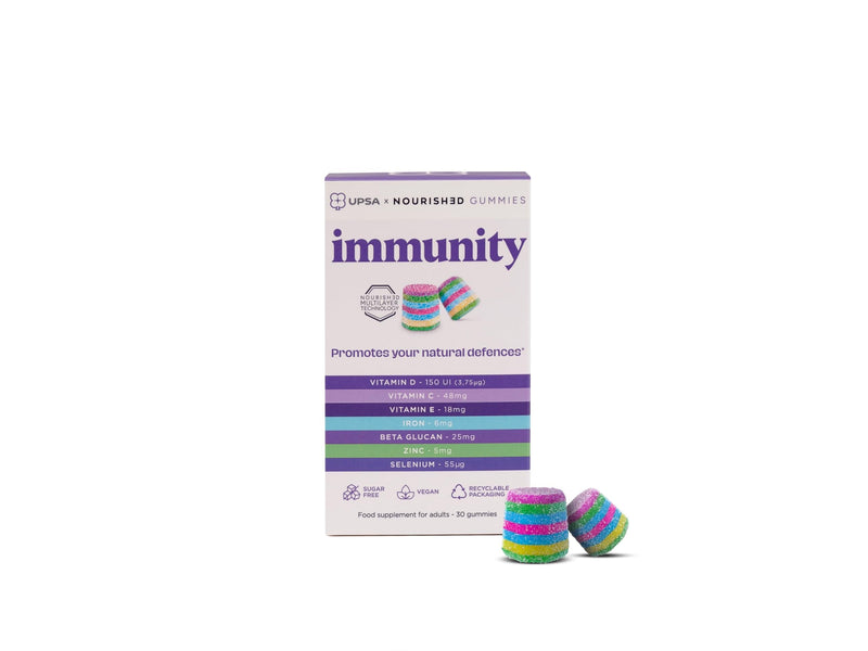 UPSA x Nourished 7-in-1 Immunity Gummies for Adults - Vegan Multivitamin Gummy with Vitamin C, D, E, Zinc, Iron, Selenium - Immune System Booster, Vitamins for Men & Women - 30 Vitamin Gummies