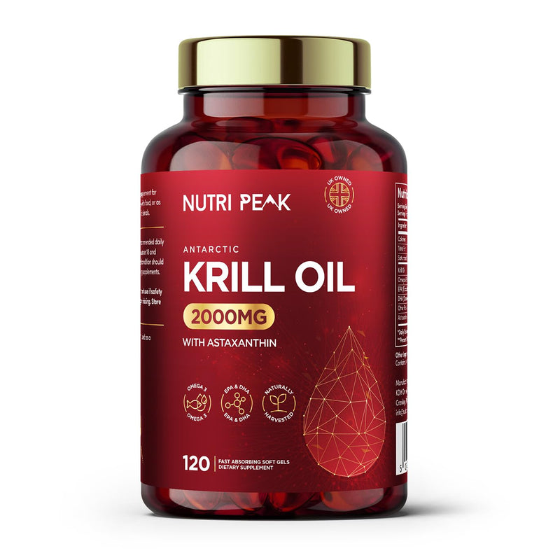 Max Strength Antarctic Krill Oil Softgels | 2000MG | 120 Capsules | Premium Blend Omega 3 Fatty Acids | EPA & DHA | Astaxanthin | Naturally Harvested | Heart Health & Brain Function 1 count (Pack of 1)